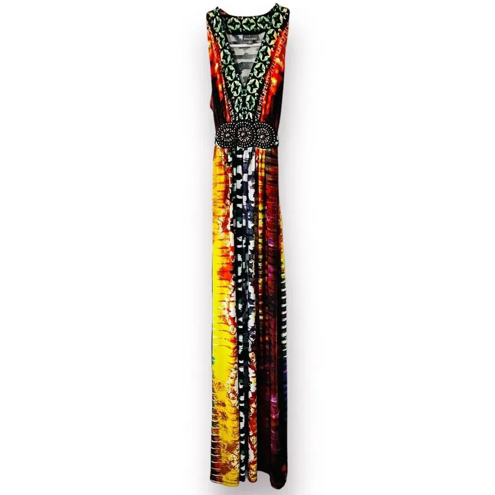 Roz & Ali Sleeveless Embellished Beaded Maxi Dress Plus Size 10 Multicolor - Picture 2 of 15